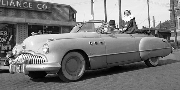 black and white photo of a car
