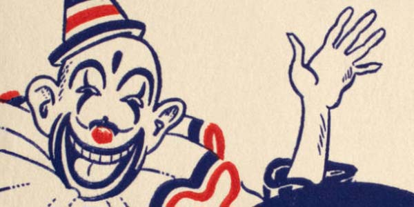 'Cole Brothers Circus Official Route, Program and Personnel for the Season of 1944' cover illustration of a clown waving