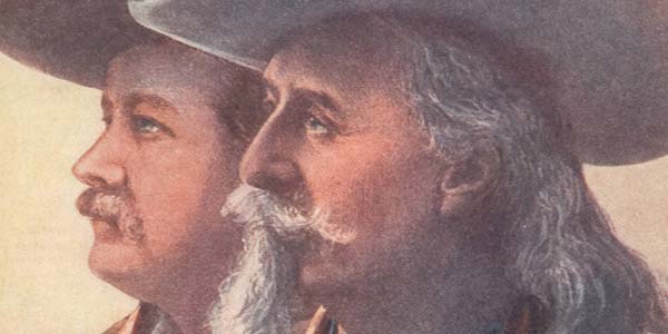 'Buffalo Bill's Wild West Pawnee Bill's Far East Season 1910-1911' cover illustration of two men in cowboy hats