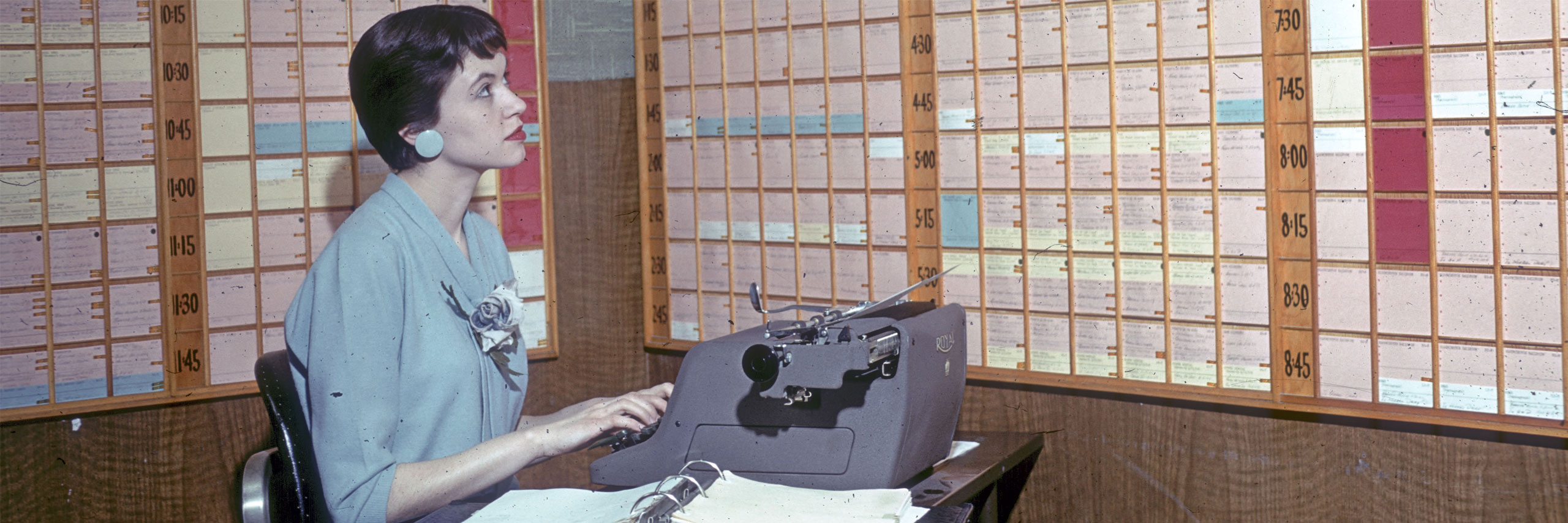 Woman working at a typewriter