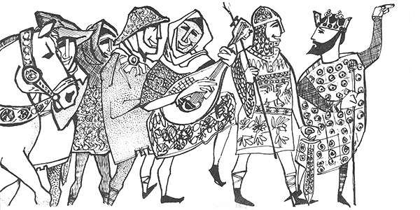 black and white illustration of Madrigal performers