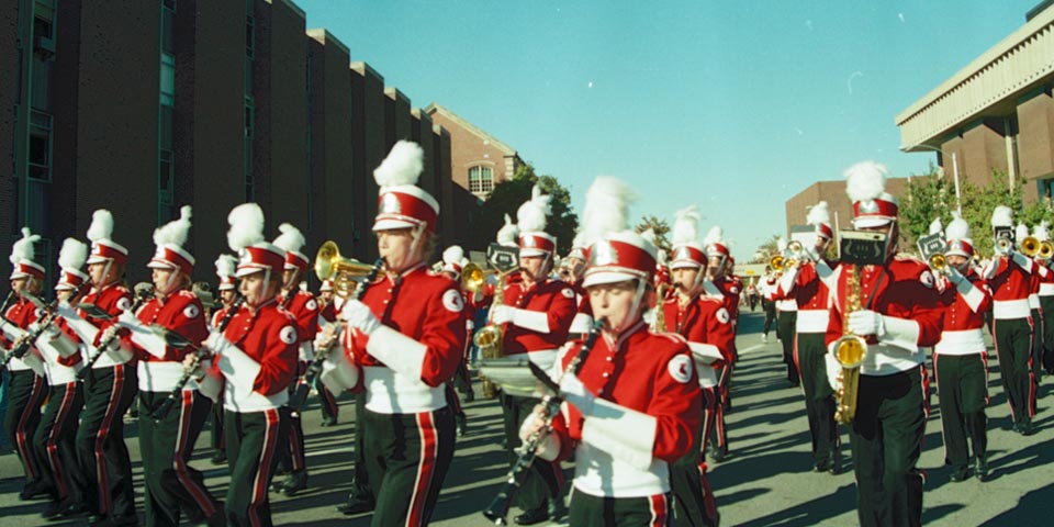 Marching band on College Avenue